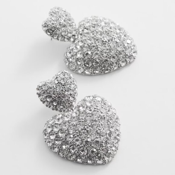 MANGO MNG Faceted Crystal Studden Drop Hanging Dangle Heart Pierced Earrings - Picture 2 of 5